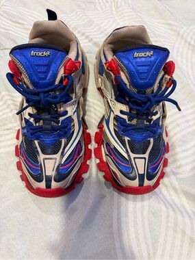 Men Balenciaga Track2 Red, Blue & White Trail Sneakers